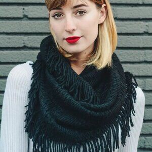 Pointelle Fringe Infinity Scarf